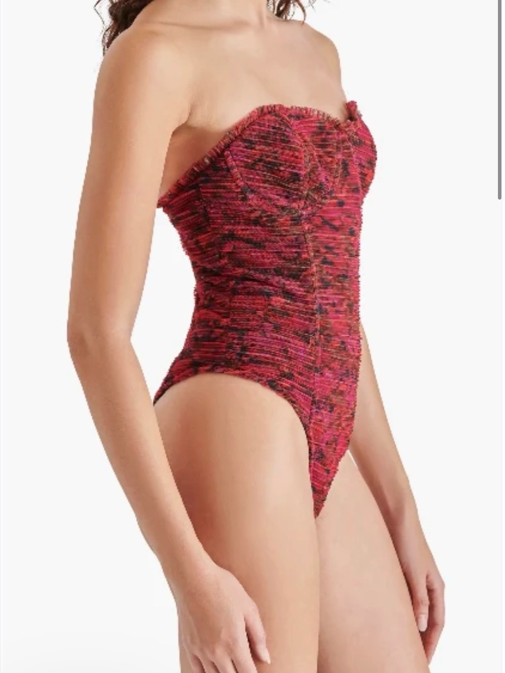 Steve Madden Strapless Ribbed Bodysuit in Burgundy and Black